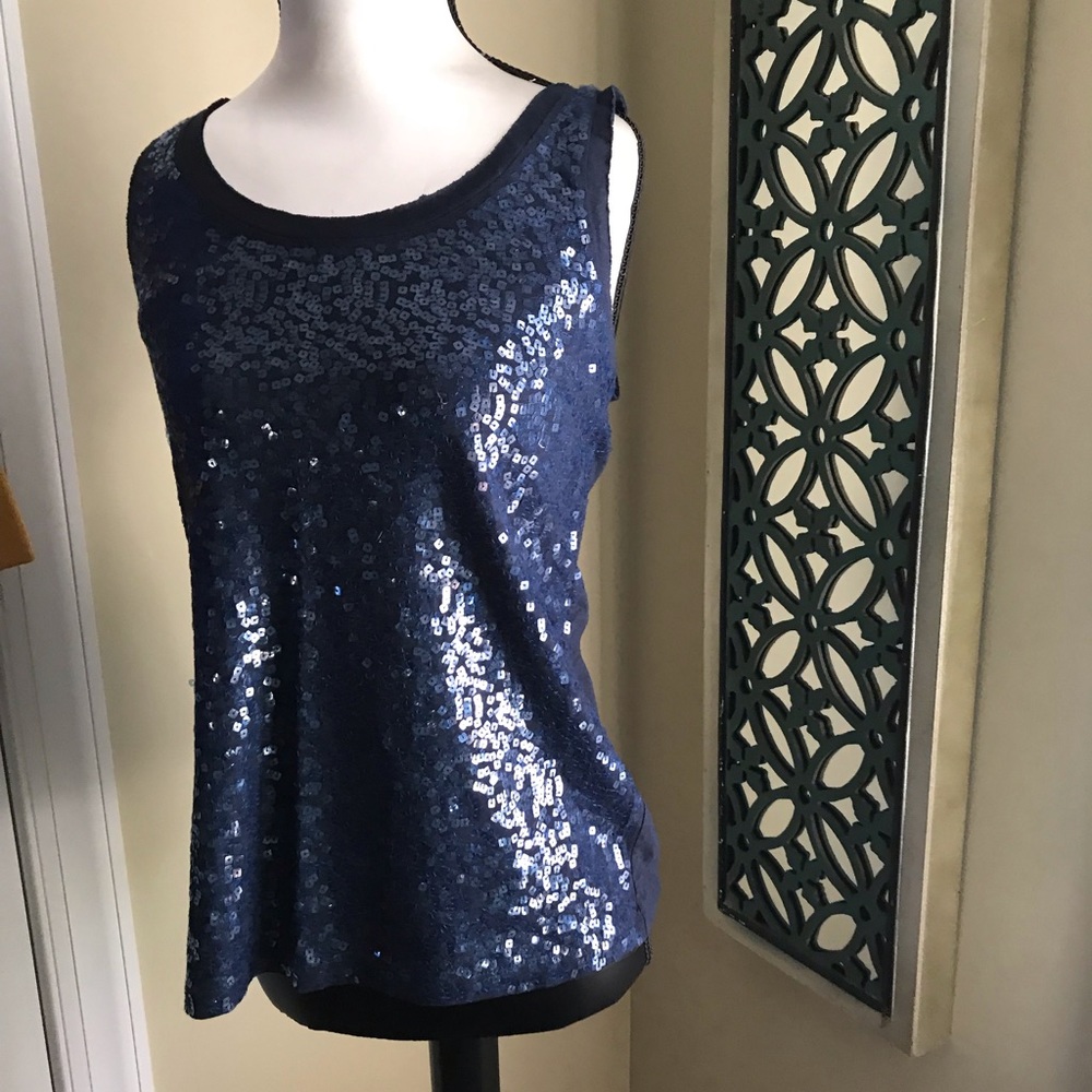 JCREW NWOT Navy Sequins Tank Top Size Medium